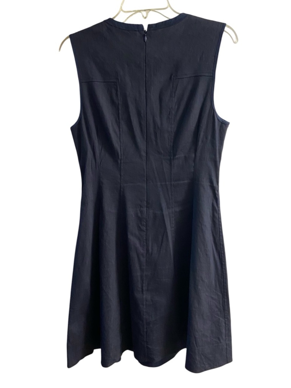 Theory Modern Tea Dress dark navy fit and flare linen blend sleeveless Sz 8 - Picture 3 of 7